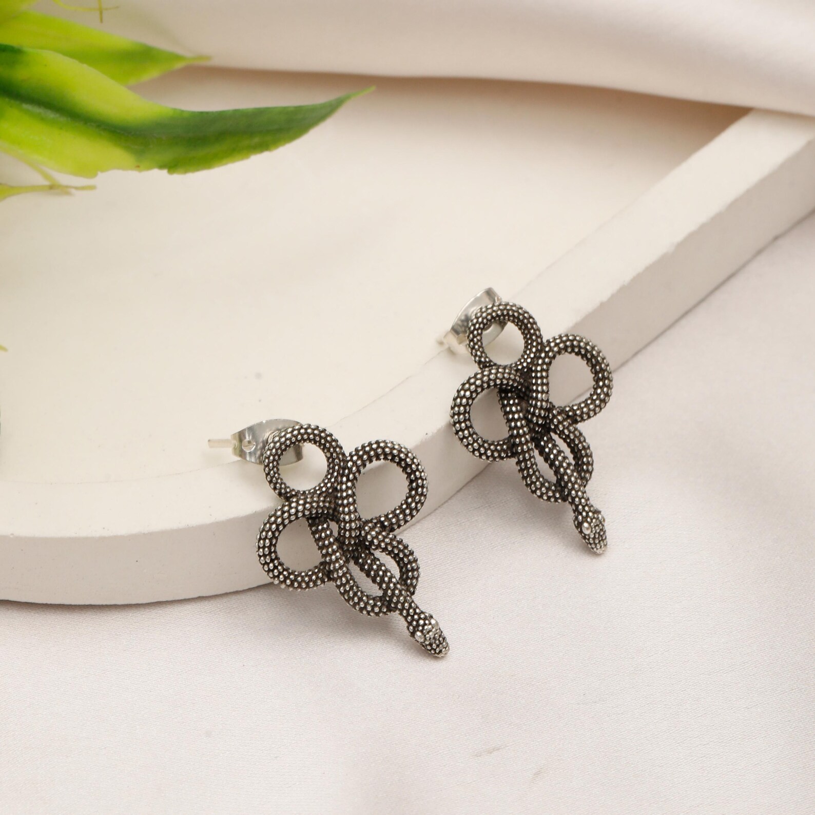 Brass Intertwined Celtic Snake Stud Earrings || Gothic Animal Earrings ||