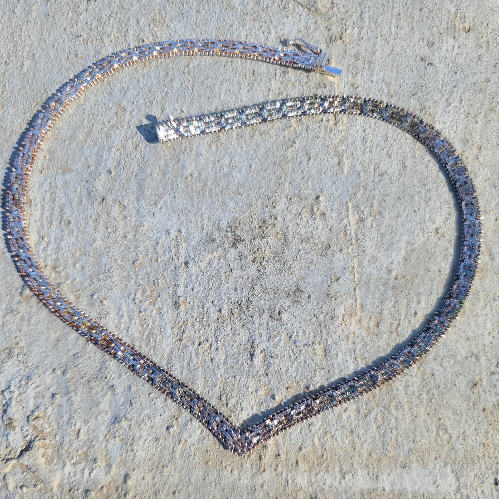 Vintage Italy Sterling 925 Solid Silver V Necklace 16.5″ Signed M 5.3mm 25.7gram