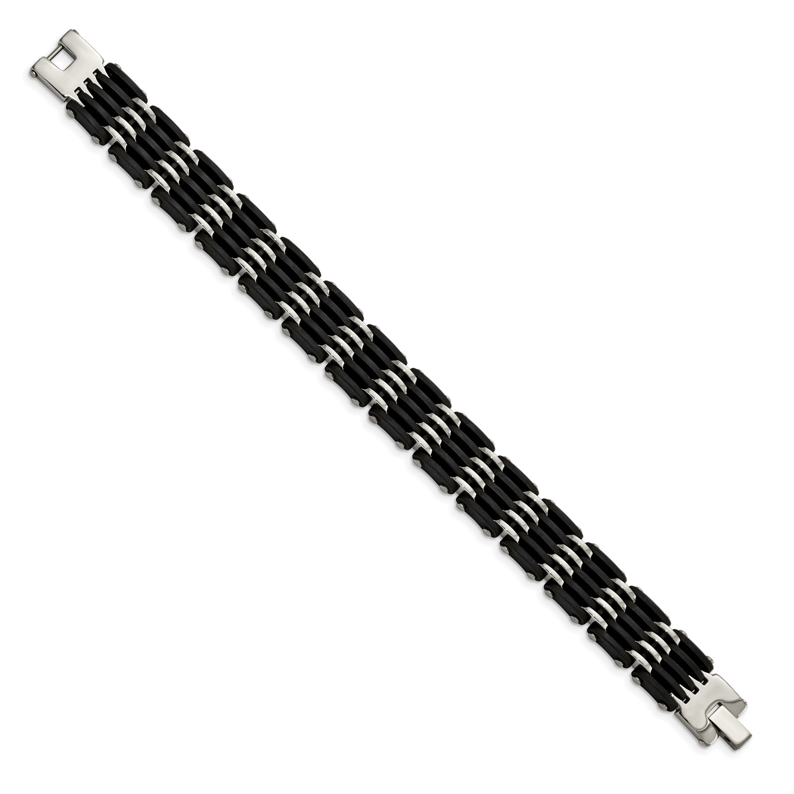 Chisel Stainless Steel Polished with Black Rubber 8.25 inch Link Bracelet SRB137