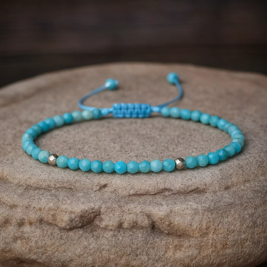 Natural Larimar 3mm Faceted Beads Healing Crystal Dainty Women Bracelet Handmade