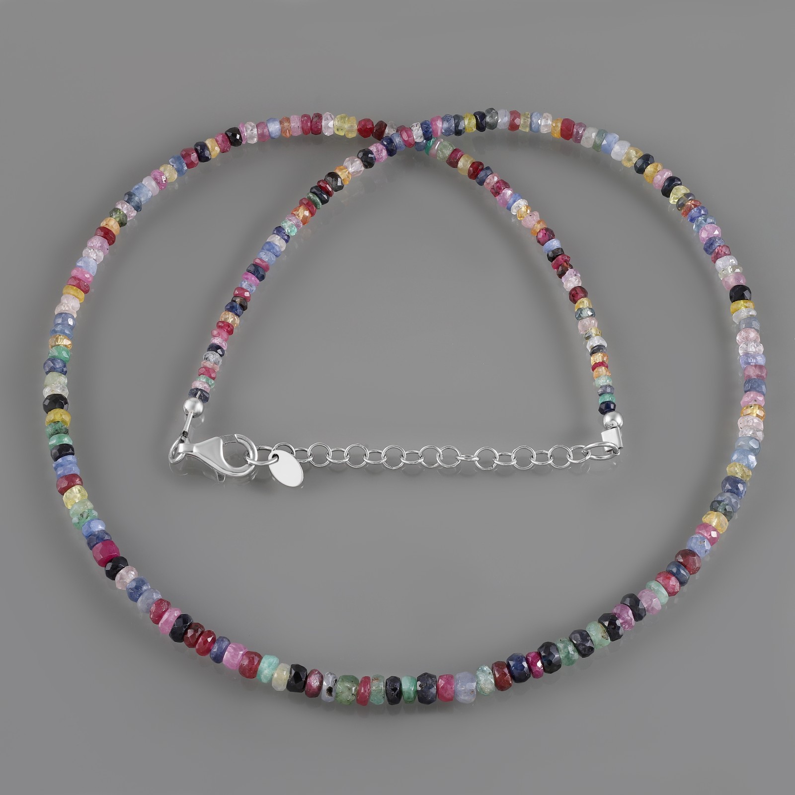 100%Natural Multi Sapphire Stone Beaded Handmade Necklace Faceted 925 Silver