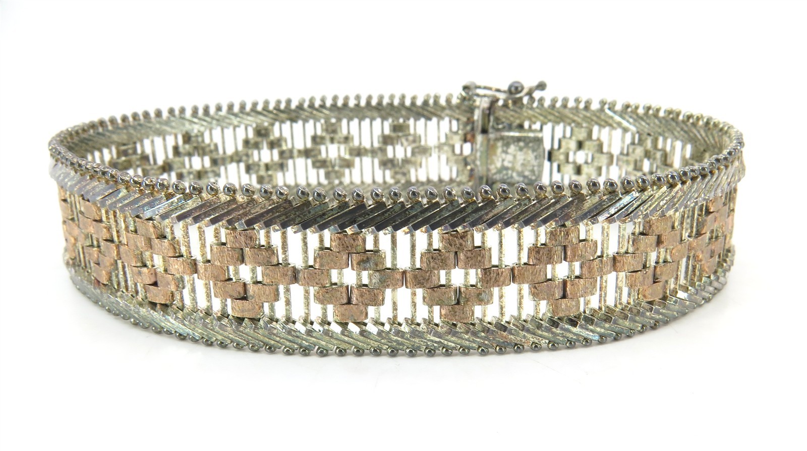 Milor Vintage Basket Weave Two-tone Bracelet .925 Sterling Italy 7.5 in