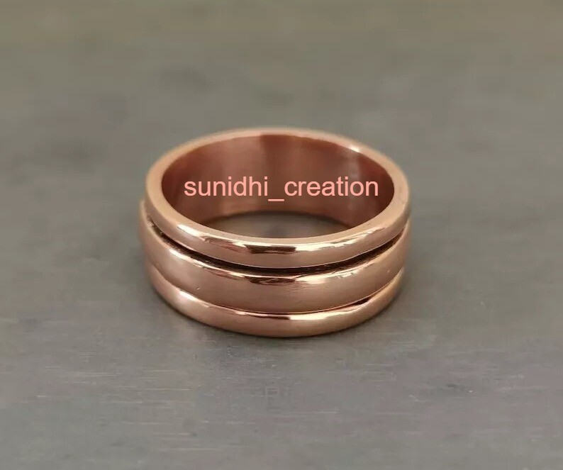 Pure Solid Plain Copper Healing Spinner Ring Band for Men & Women
