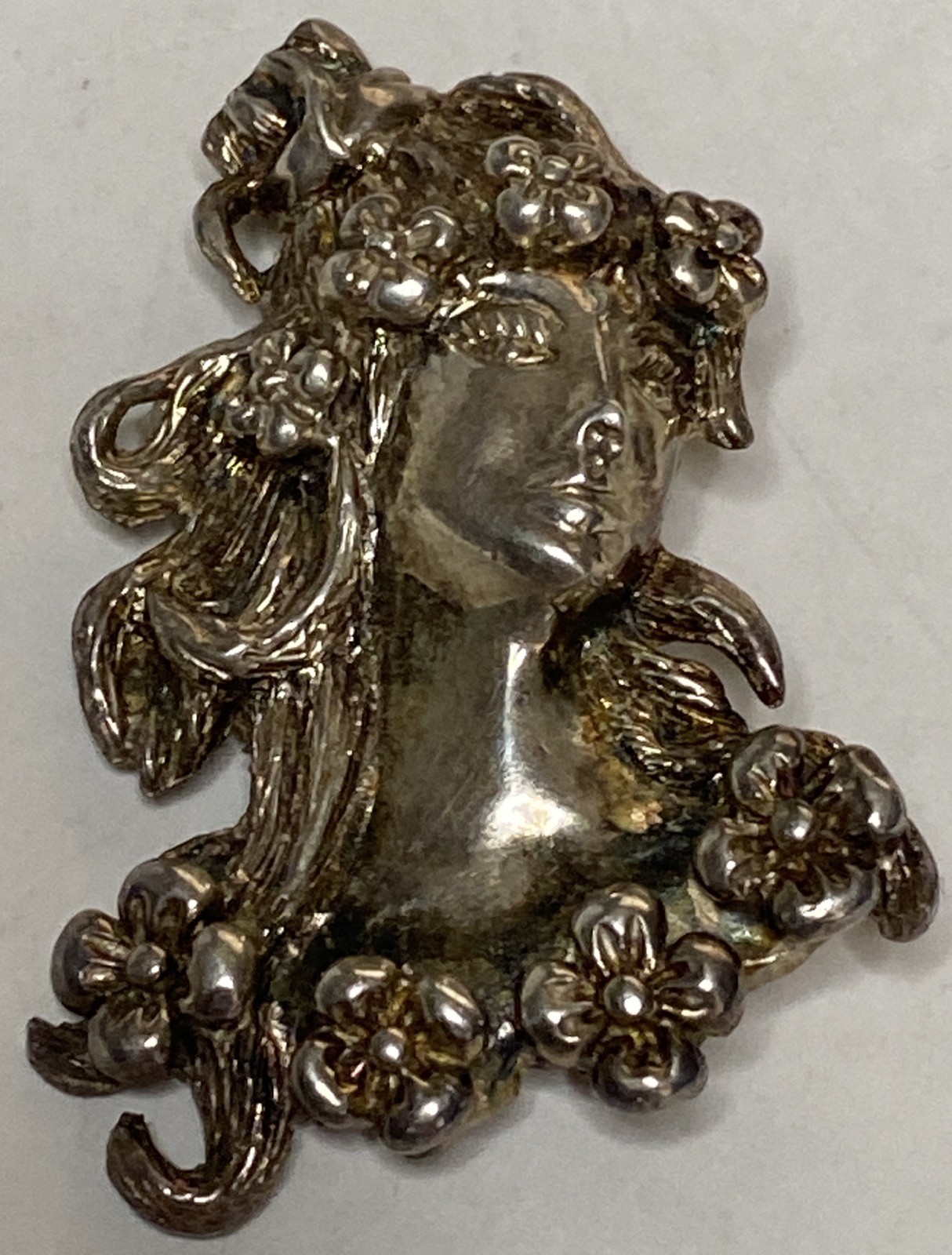 GORGEOUS Taxco Mexico Cameo Brooch Pin TR90 Art Nouveau RARE Sterling Silver