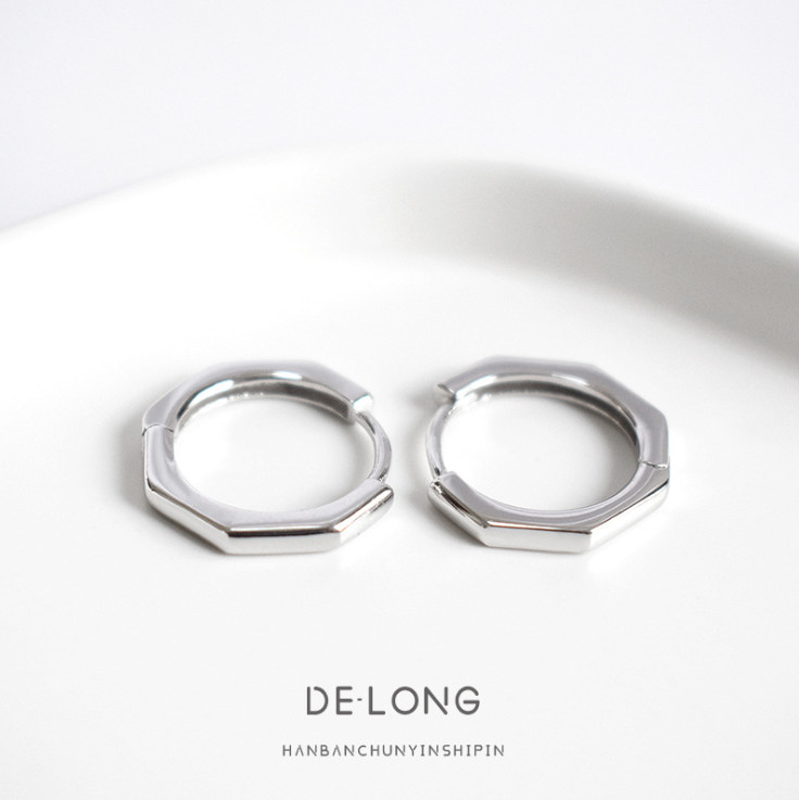 Solid 925 Sterling Silver Octagon Huggie Hoop Earrings Plain 15mm Men Women D25