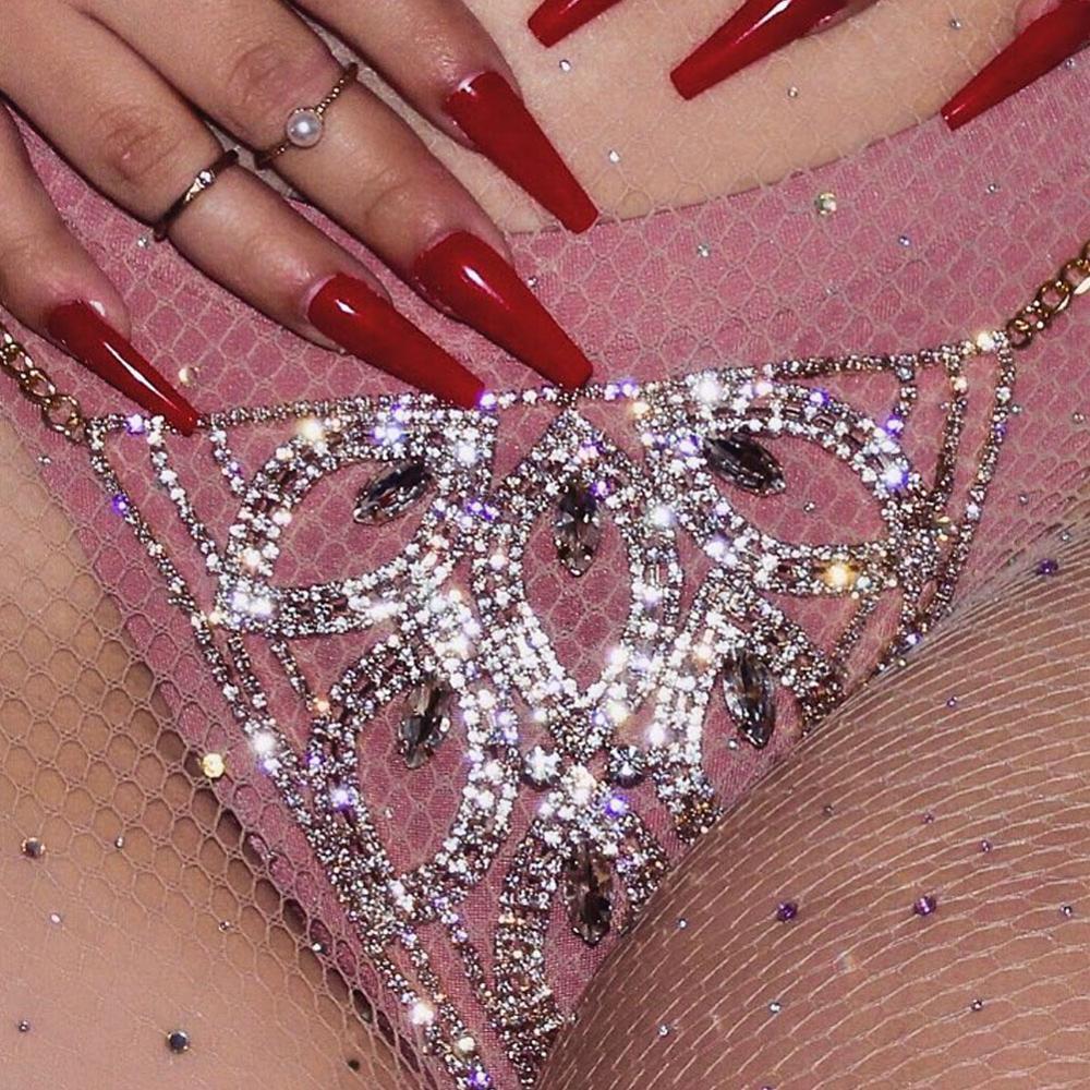 Bling Rhinestone Panties Body Chain Crystal Thong Women Bikini Body Jewelry Ling