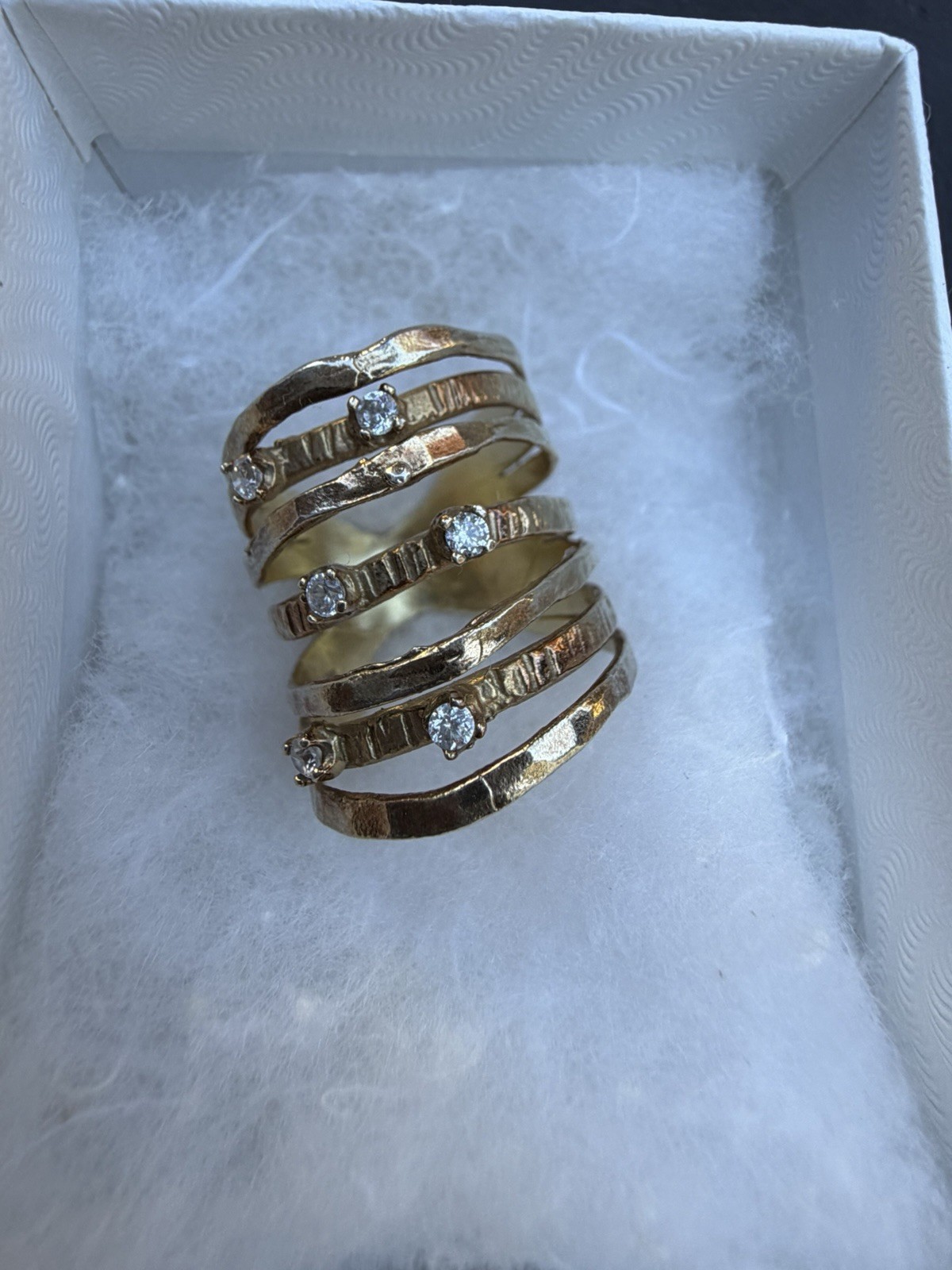 925 Sterling Silver Gold Tone Multi Band CZ Statement Ring Size 7