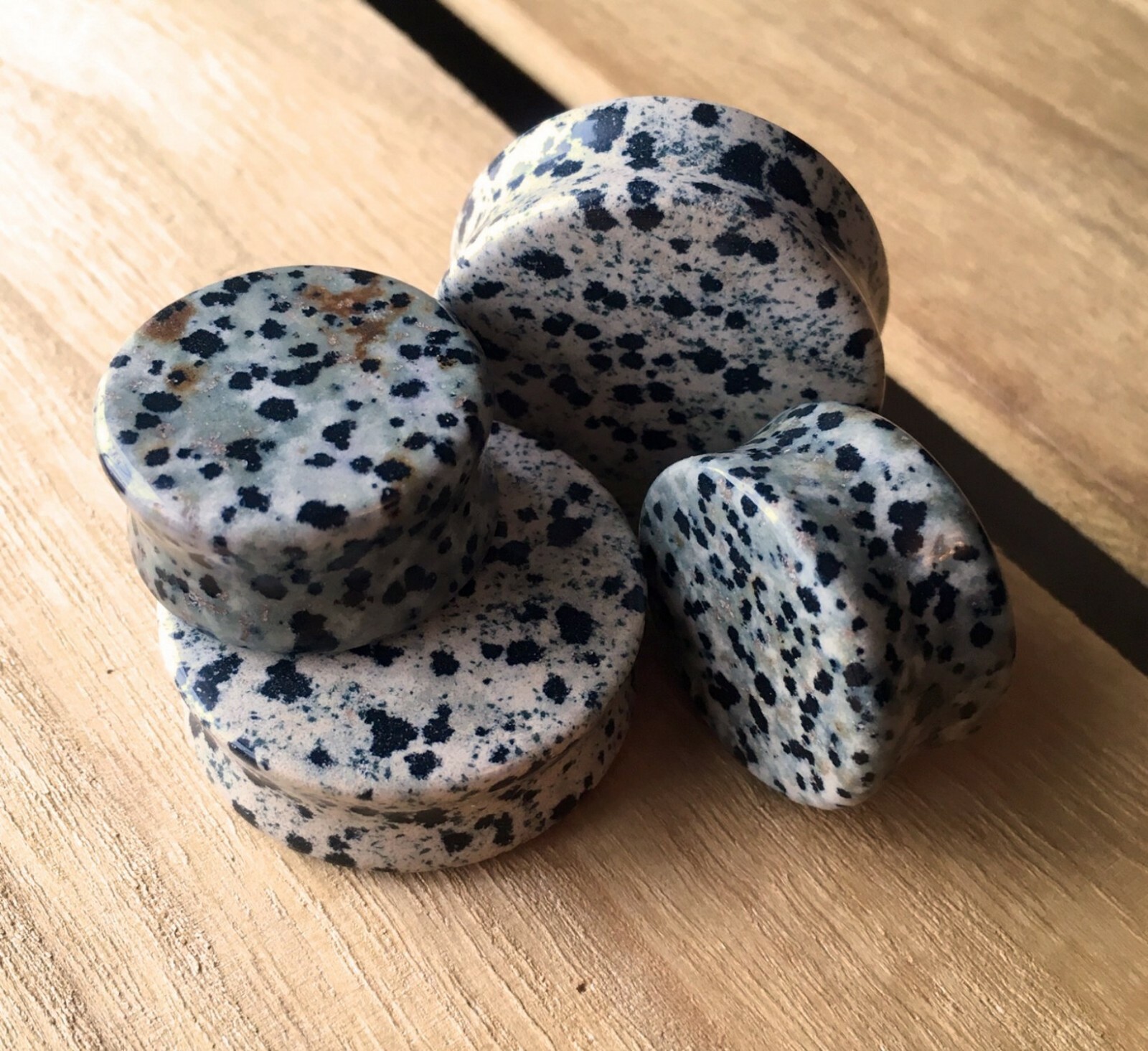 PAIR Dalmatian Jasper Organic Stone Plugs Gauges – 3mm (8g) to 38mm (1.5″) avbl!