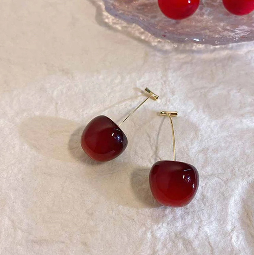 2pcs Cute Cherry Fruit Earrings Acrylic Resin Kpop Jewelry Trendy Accessories