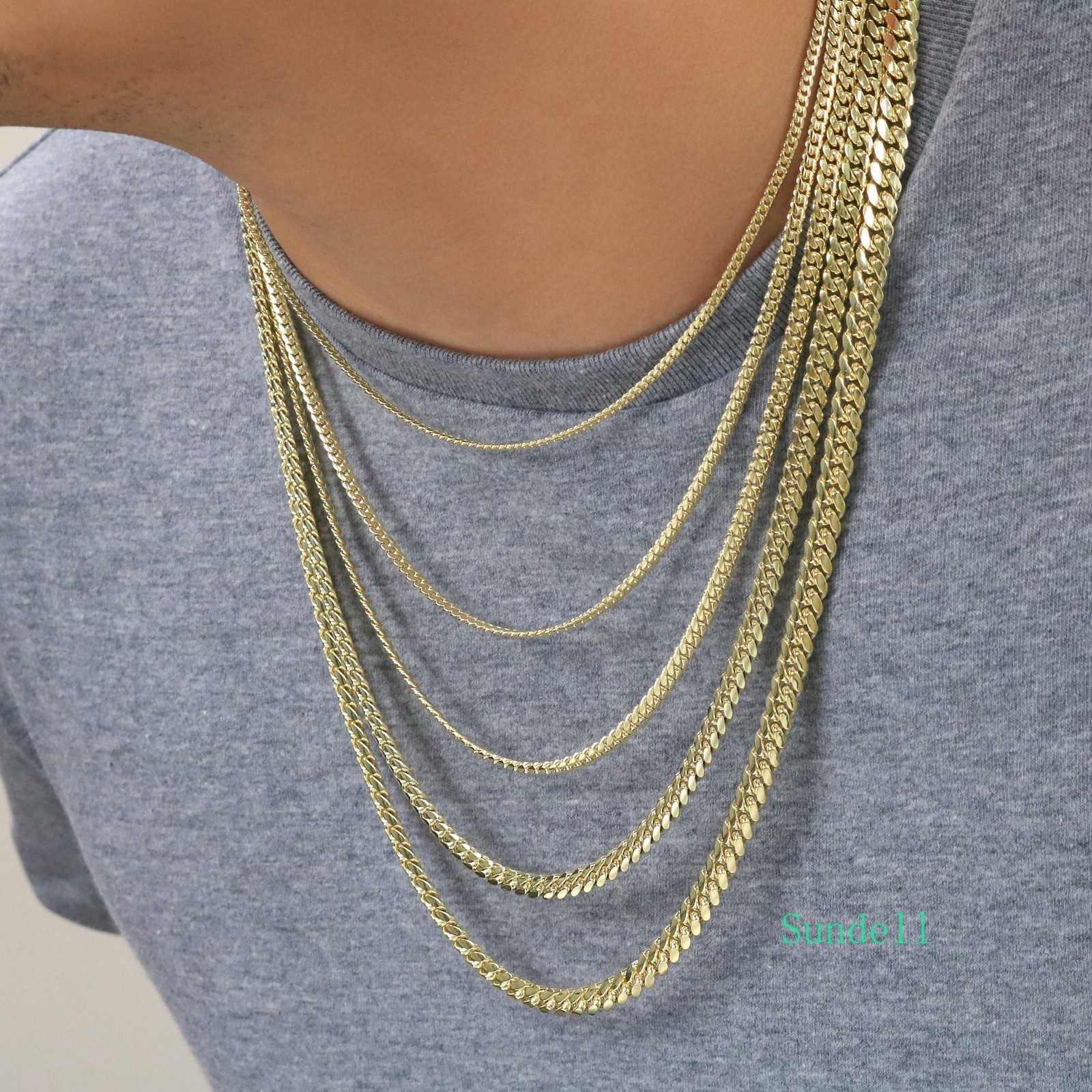 18K Yellow Gold Solid 2.7mm-7mm Miami Cuban Chain Necklace Mens Womens 16″-30″