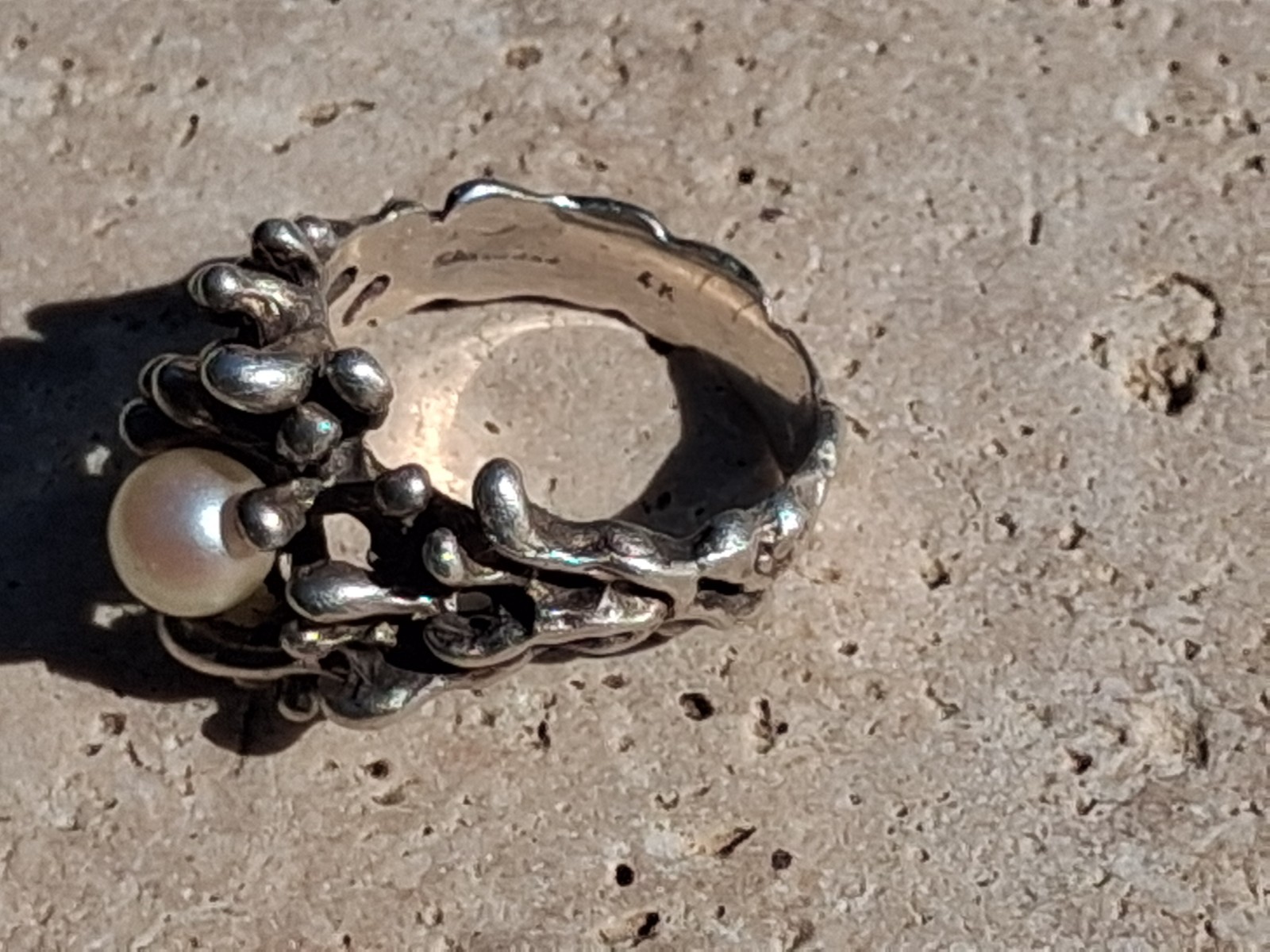 Unique Vintage Ring With Single Pearl By Designer AK