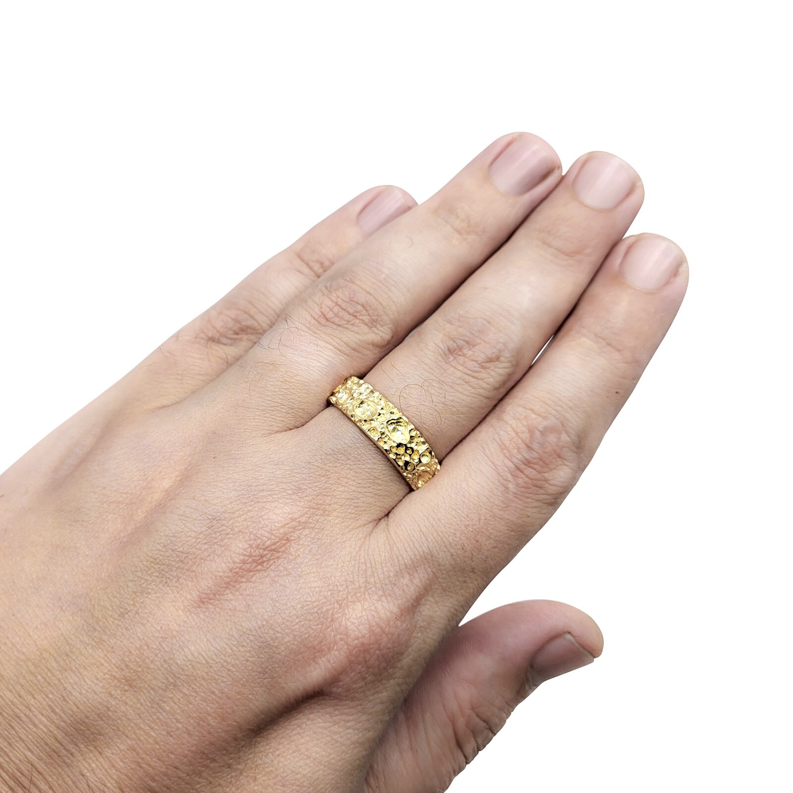 10K Yellow Gold Moon Surface Ring, Gold Moon Crater Ring, 6mm Gold Wedding Band