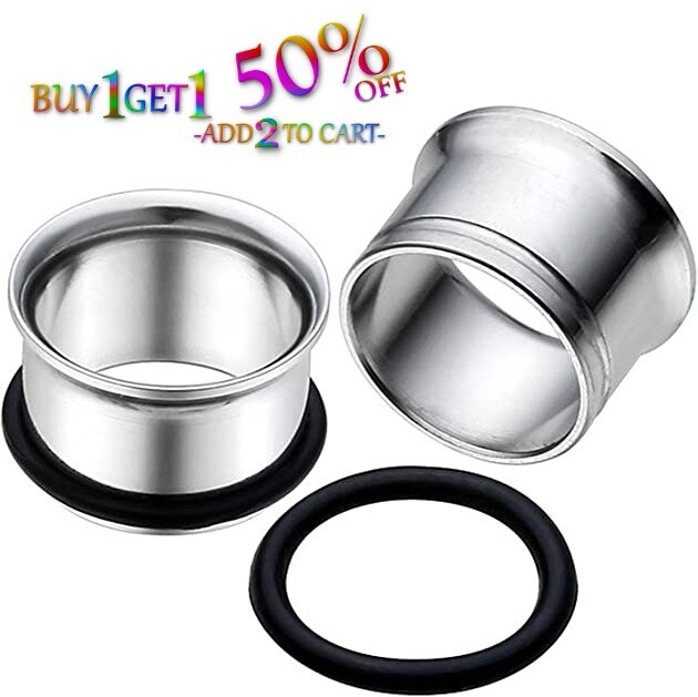 Pair 8g-50mm STAINLESS STEEL SINGLE FLARE TUNNELS Gauges Solid Body Plugs 2086