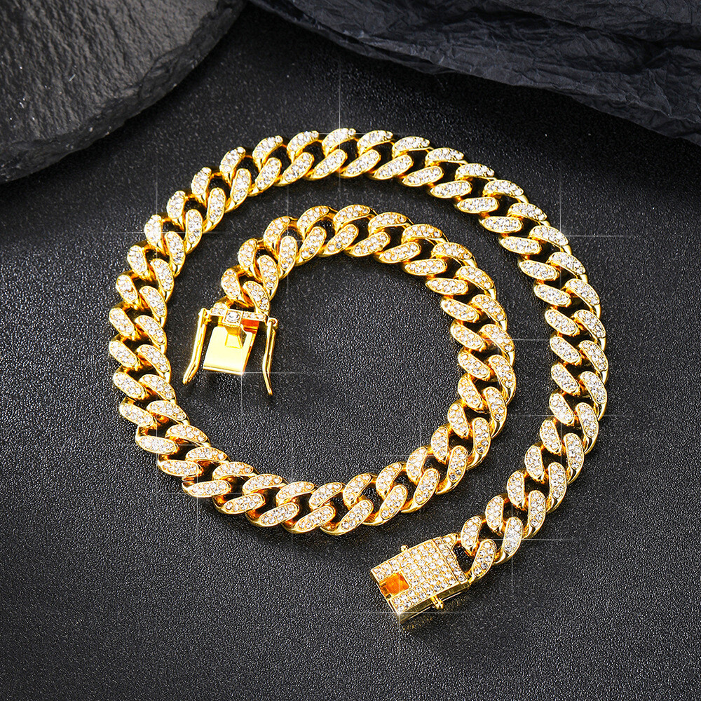 Men’s Gold Plated Iced CZ Out Solid Miami Cuban Link Bracelet Chain 12MM