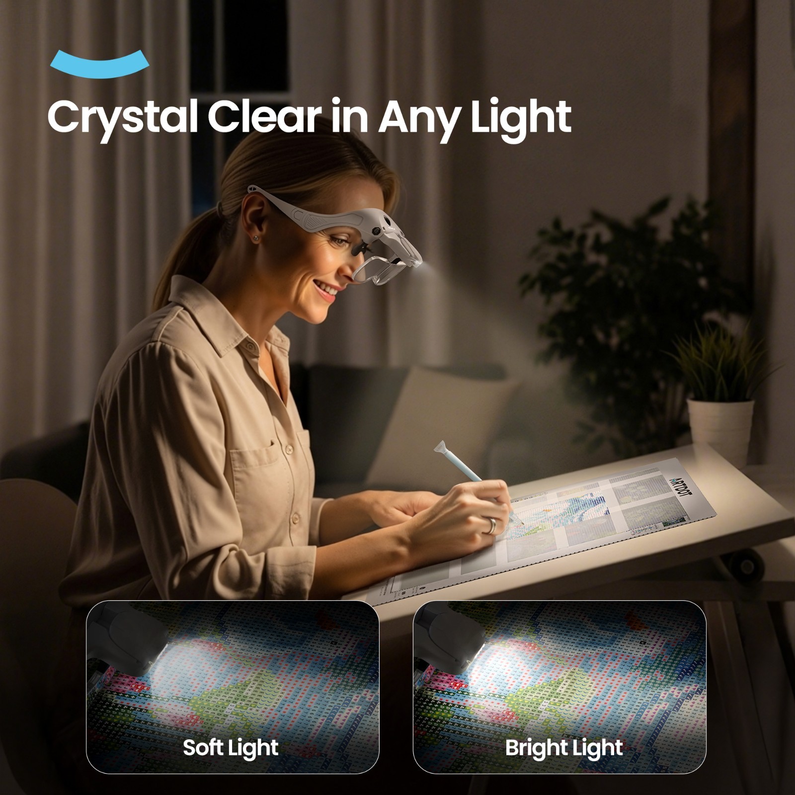 ARTDOT Magnifying Glasses with Light Headband Magnifier Loupe for Jewelers 4 LED