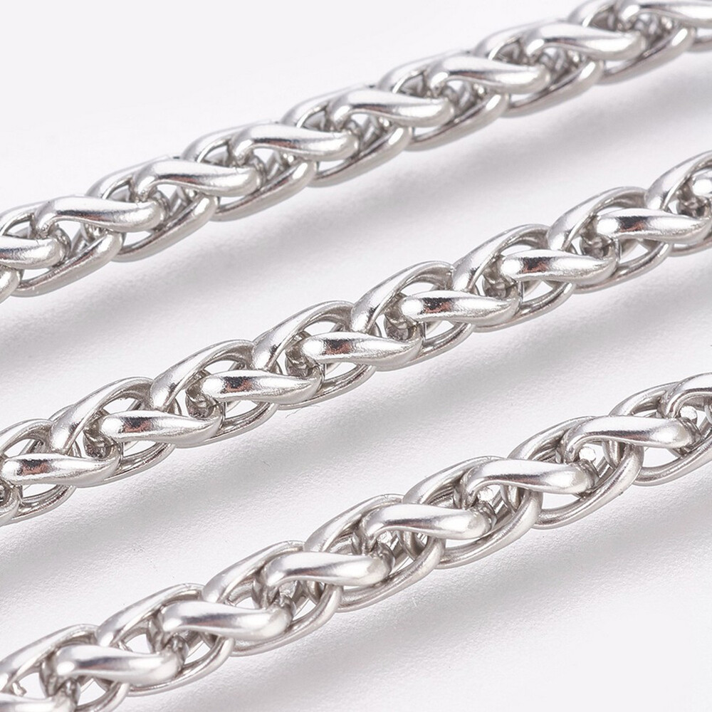 304 Stainless Steel Wheat Chain Bracelet Lobster Silver Color 8.5″ 4mm  A114