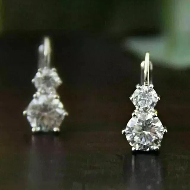 4Ct Round Cut Lab-Created Diamond Drop & Dangle Earrings 14K White Gold Plated