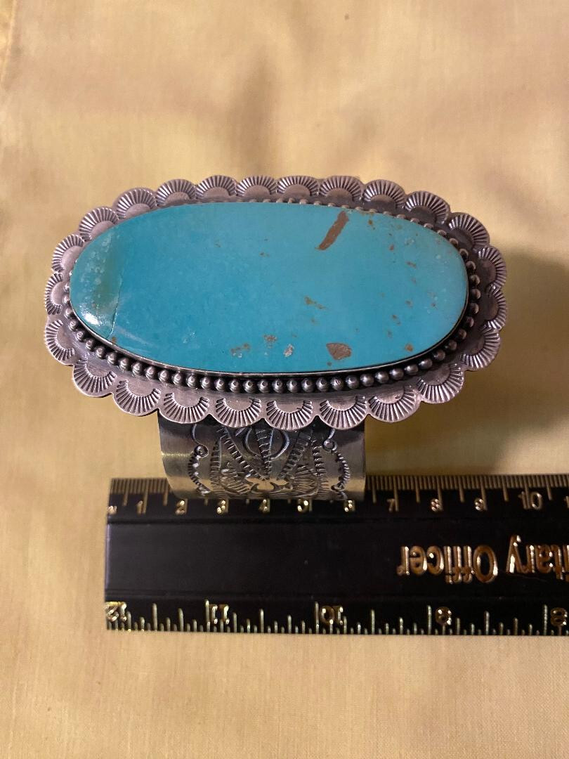 Large Boyd Ashley Turquoise Stone in a Sterling silver cuff, See description