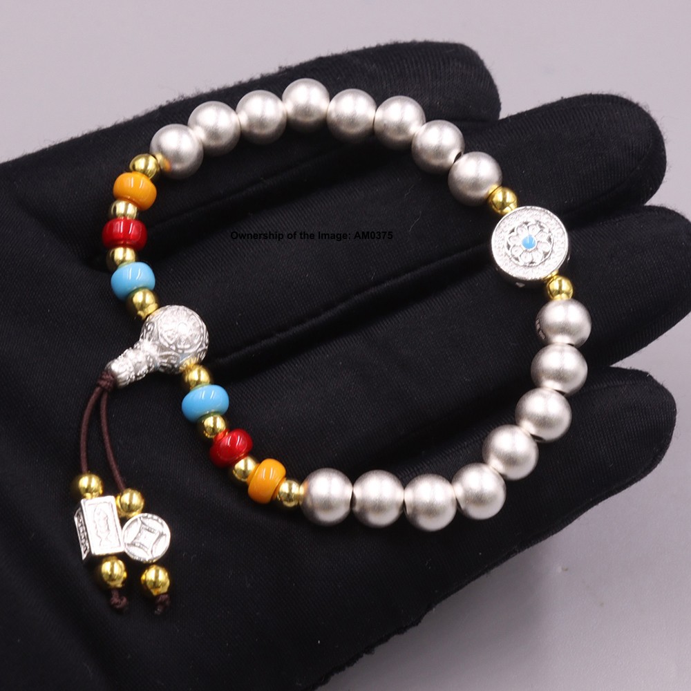 Pure 999 Fine Silver Beads Elastic Bracelet Handmade DIY Stretch Bracelet