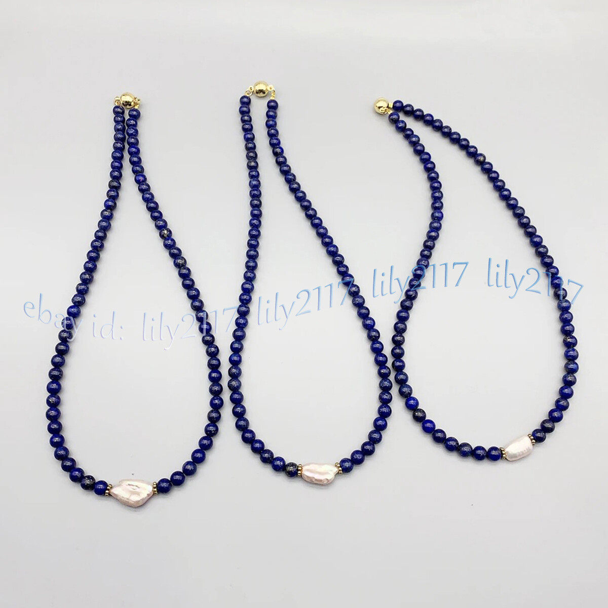 Natural Lapis Lazuli Round Gemstone Beads White Baroque Pearl Necklace 14-48”