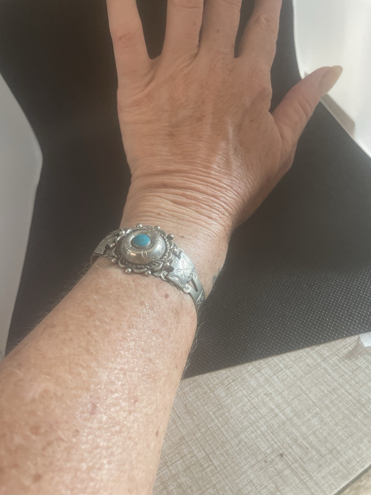 Antique Fred Harvey Hogan Turquoise And Sterling Silver Cuff Bracelet