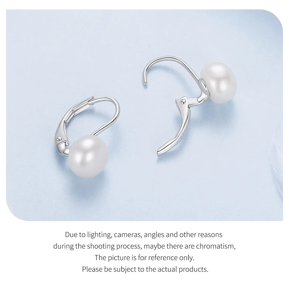 925 Sterling Silver Freshwater Pearl Leverback Drop Earrings Elegant Women