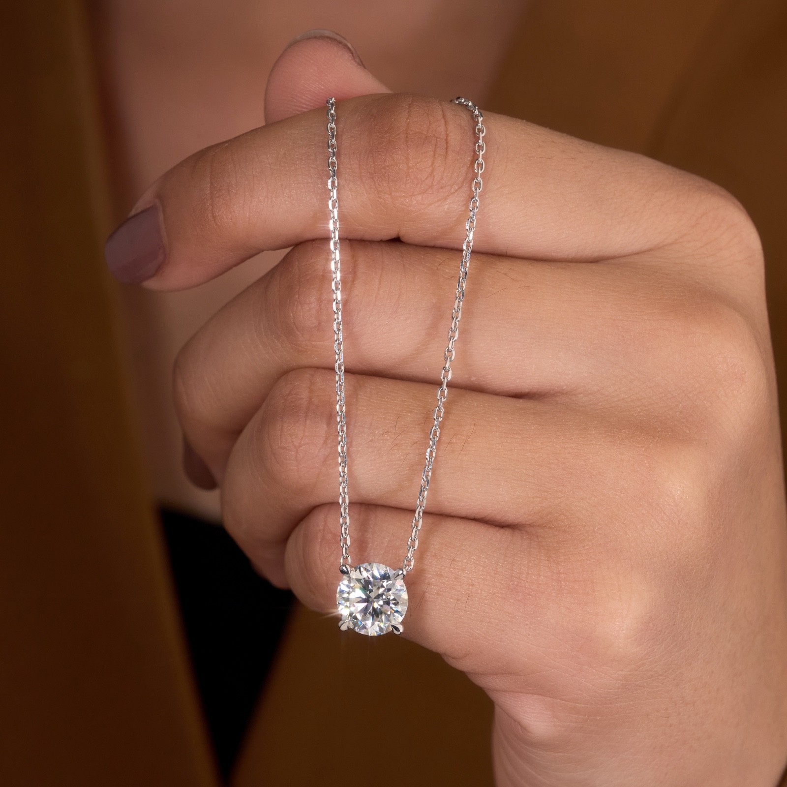 Round brilliant cut Lab grown diamond pendant necklace | 925 sterling silver