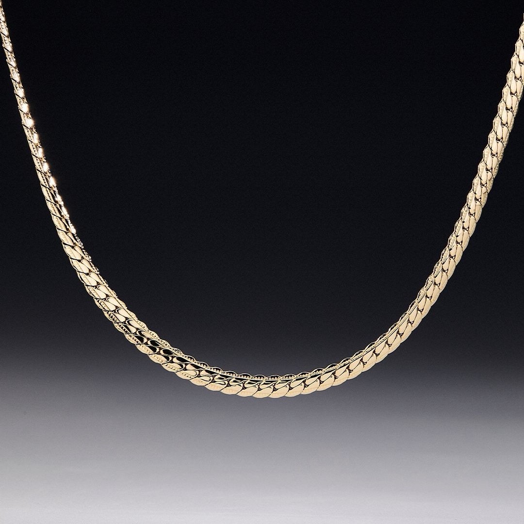 Gold-Tone Yellow Gold Herringbone Chain Necklace, Metal, No Stone