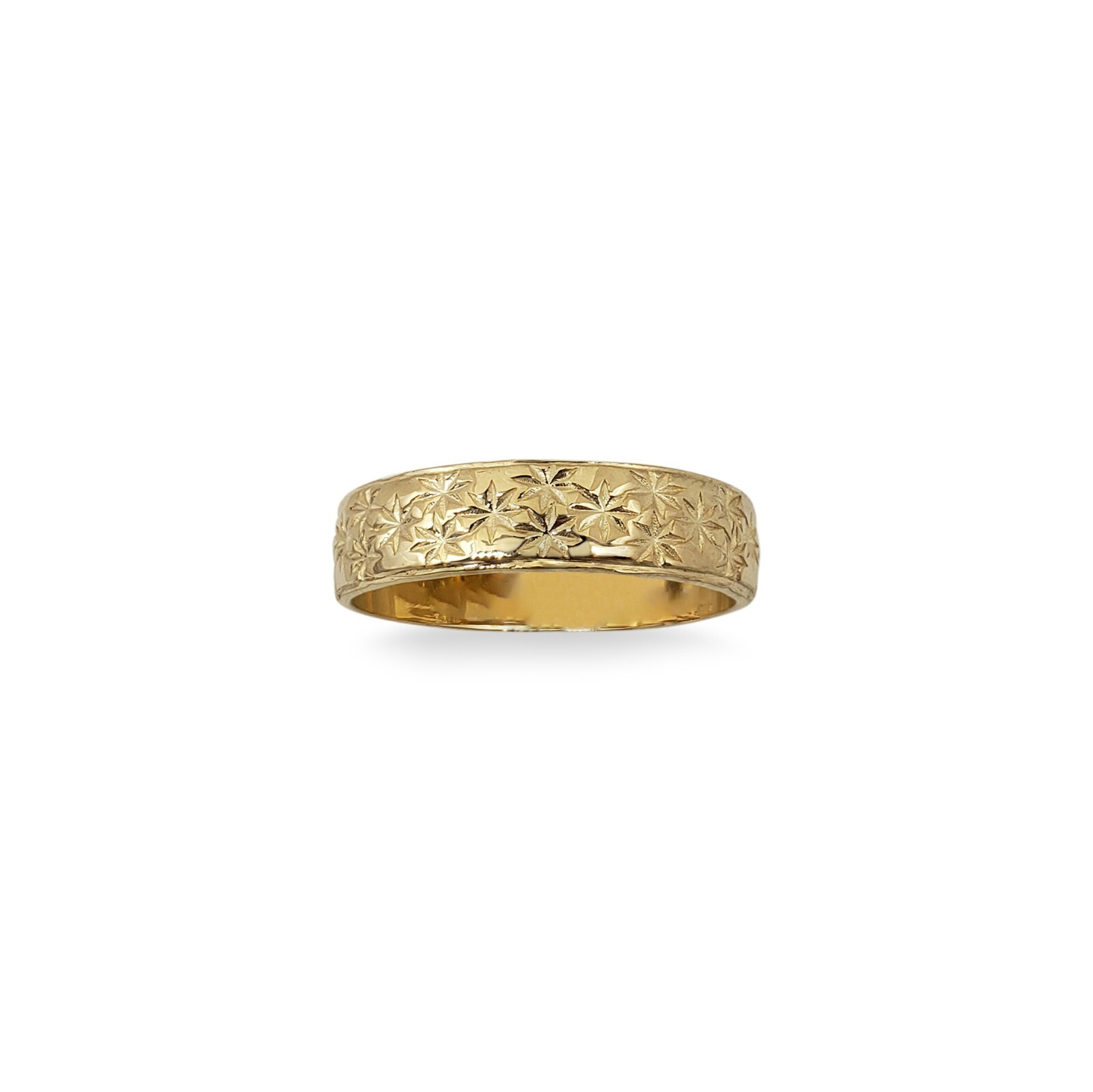 Solid 10K Women’s Yellow Gold Etched Ring, 5mm Real Gold Star Ring Size 3 – 12