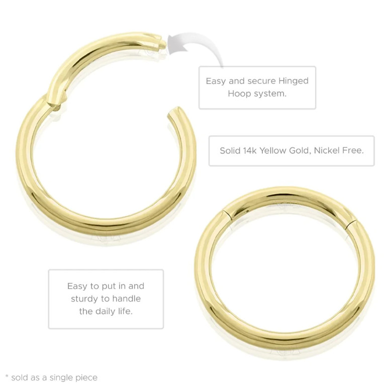 18G Gauge 14K REAL Solid Gold Hinged Segment Septum Ear Hoop Nose Ring Earrings