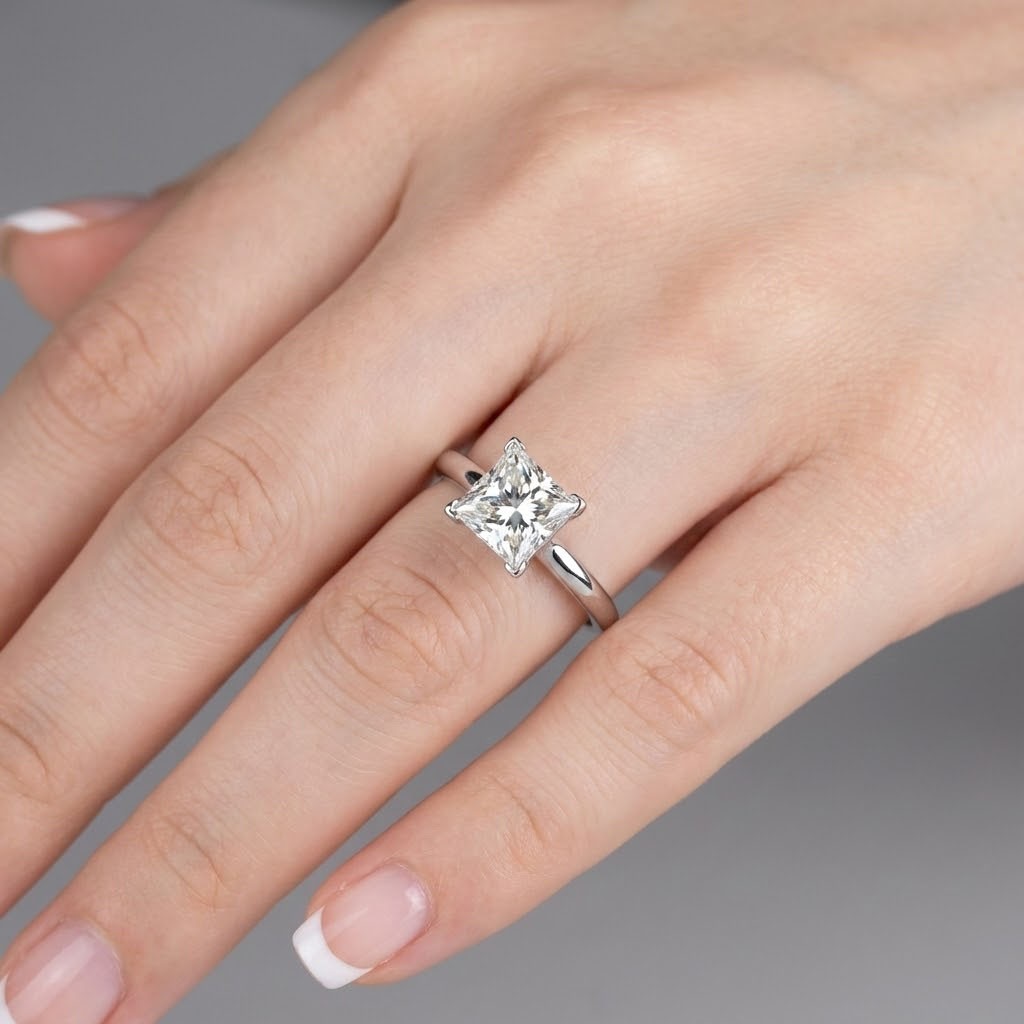 14K Gold Solitaire Engagement Ring 1.98 Carat Princess Lab-Grown Diamond G VS1