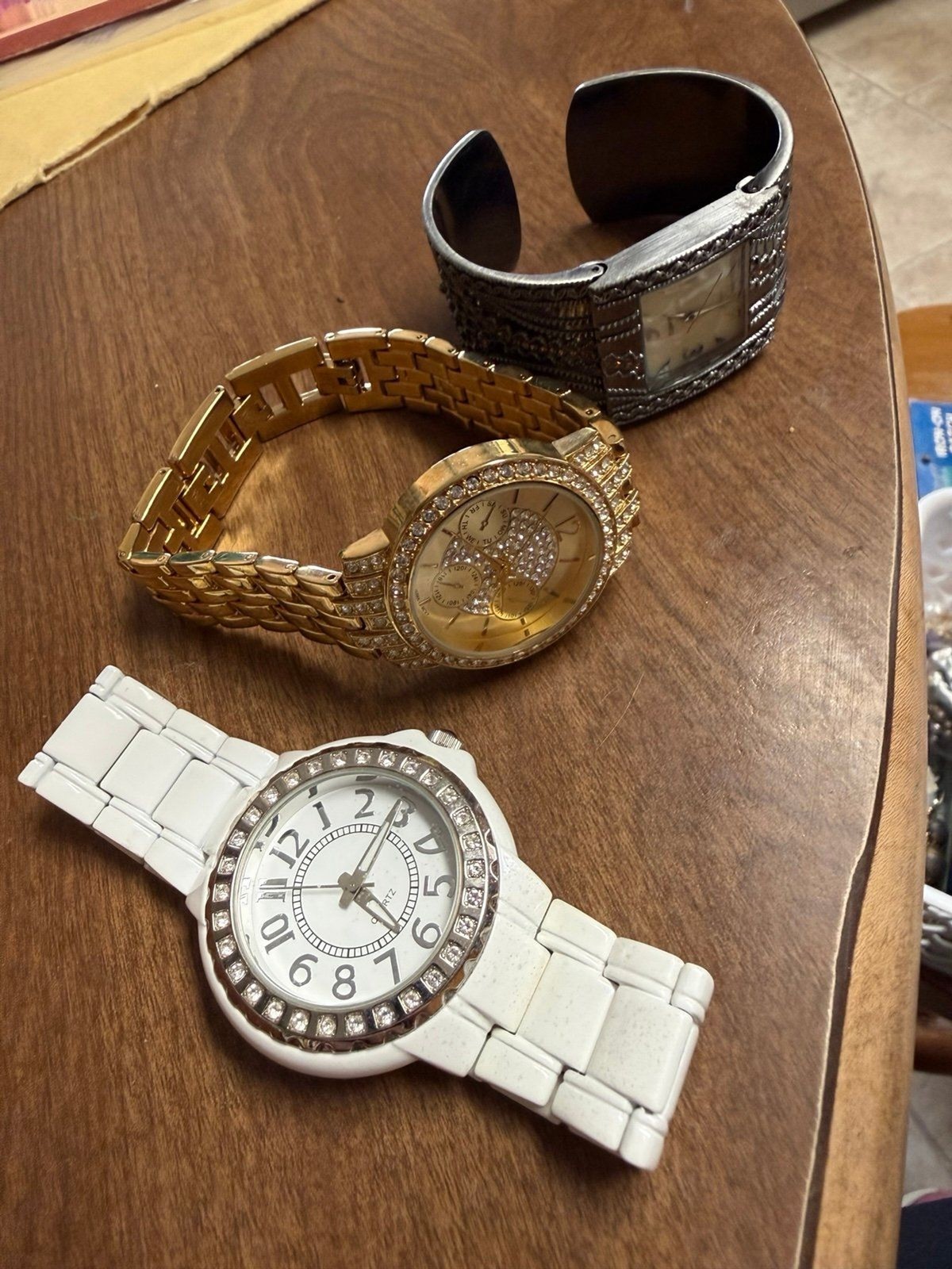 Lot of 3 vintage Avon watches White metal band, Swarovski crystal, silver band
