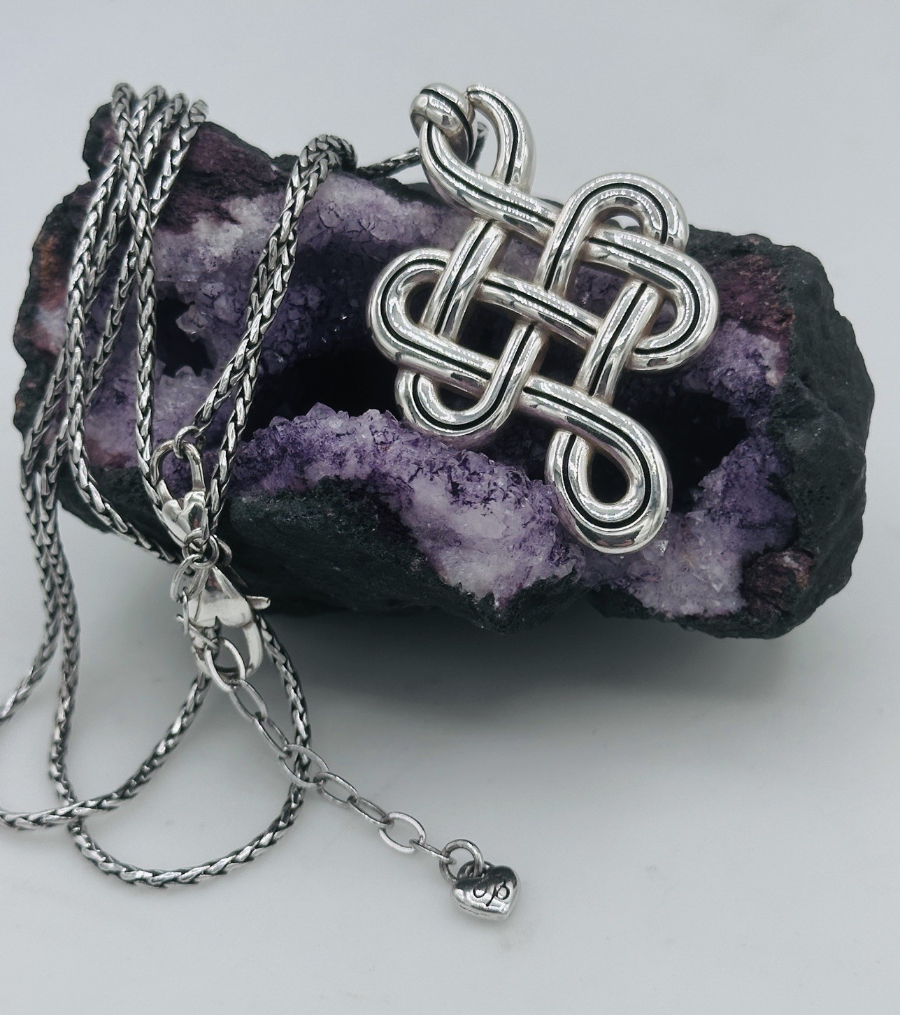Brighton Celtic Endless Knot Pendant Necklace Adjustable Silver Interlock Chain