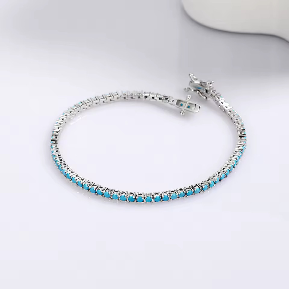 2MM Round Blue Sleeping Beauty Turquoise Women Tennis Bracelet in 925 Silver