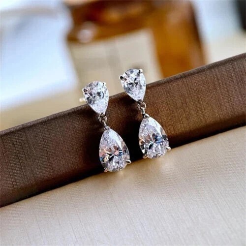 2.30Ct Pear Cut Simulated Diamond Drop/Dangle Earrings In 14k White Gold Plated