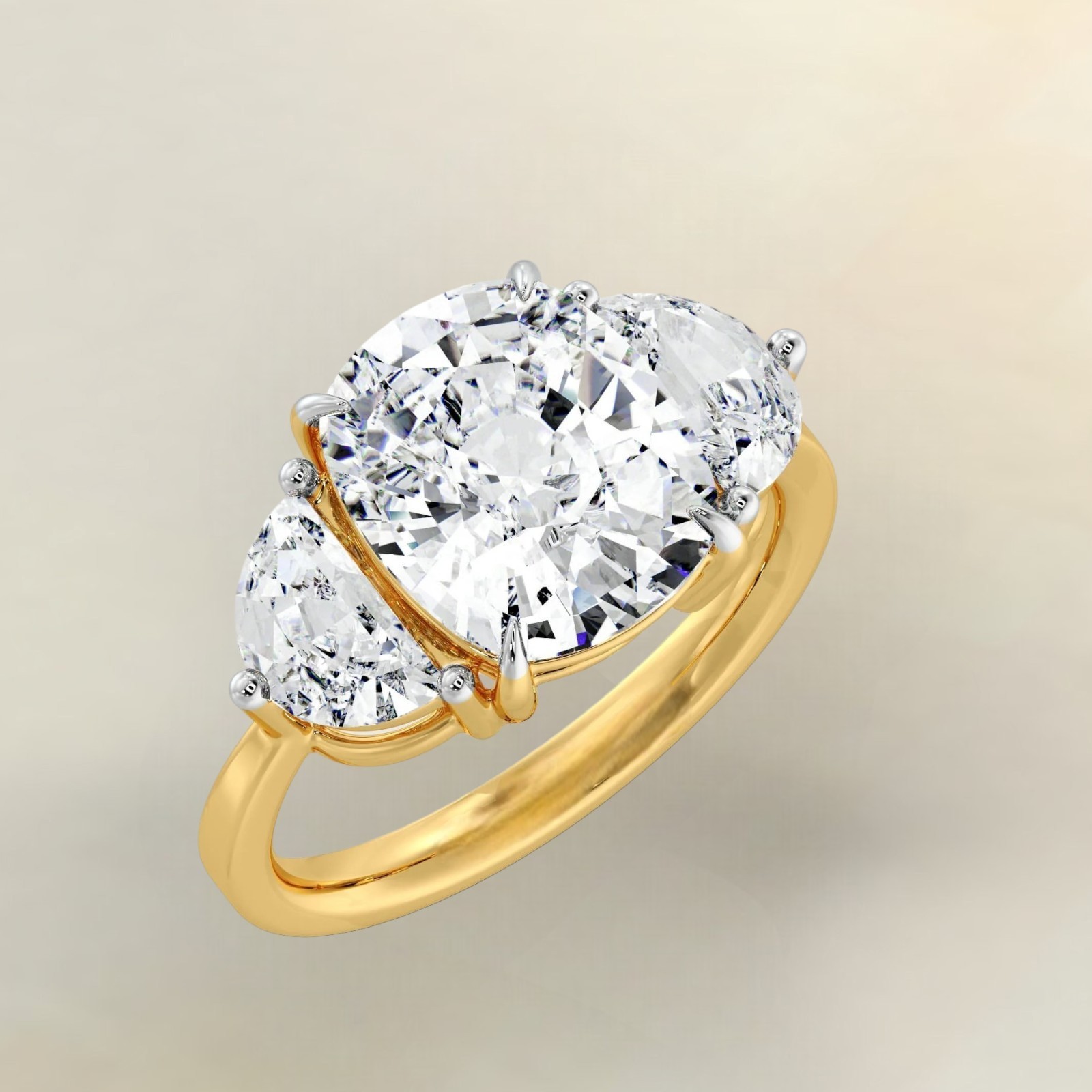 Diamond Wedding Ring 18k Multi Gold IGI Certified Lab Grown 4.50 Ct Cushion Cut