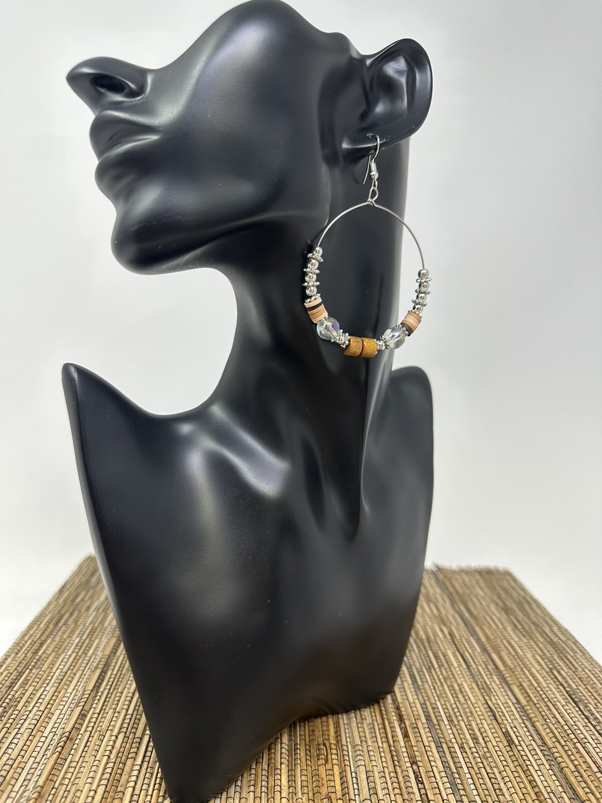 Silver tone boho hoop earrings handmade with wire and beads bohemian earrings
