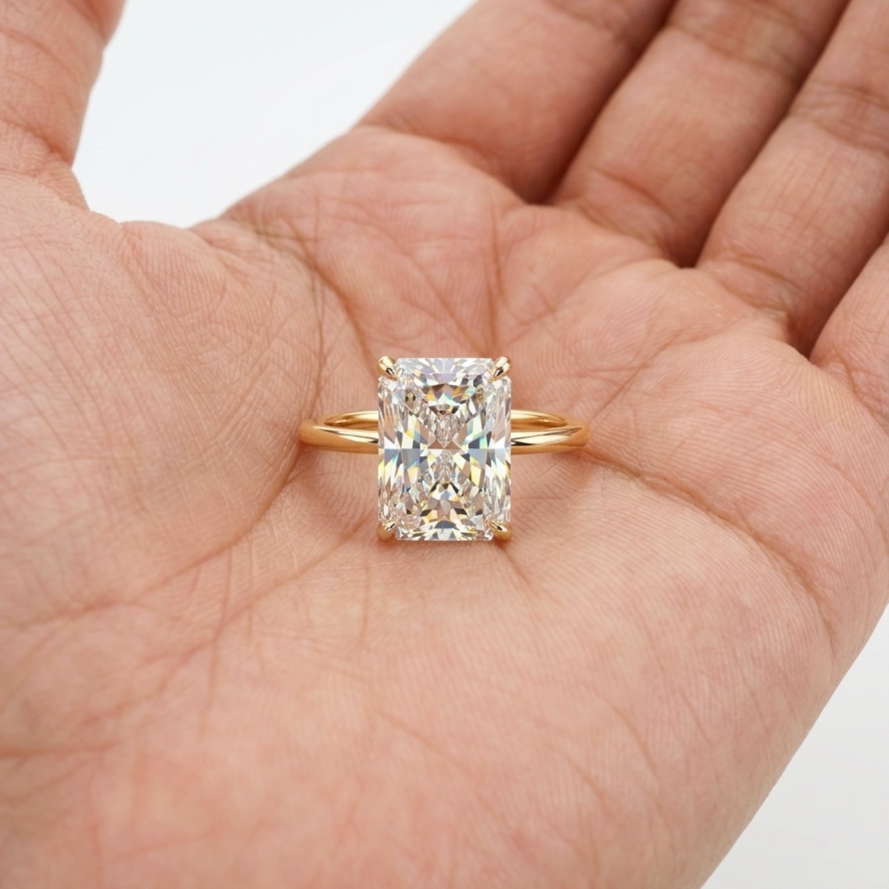 4 CT Radiant Cut Moissanite Engagement Ring Solitaire 14K Yellow Gold VVS1