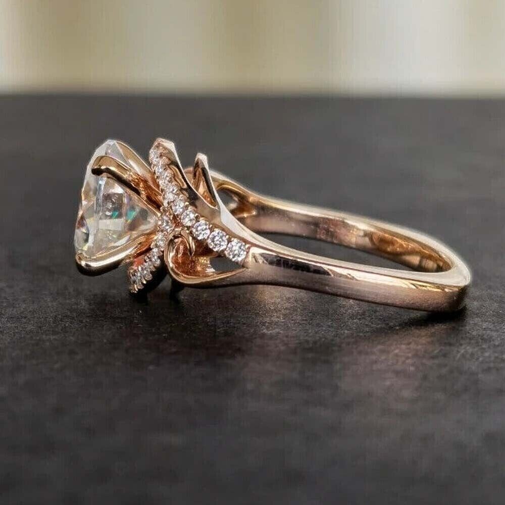 Solid 14k Rose Gold 4.20Ct Round IGI Lab-Grown Diamond Wedding Engagement Ring