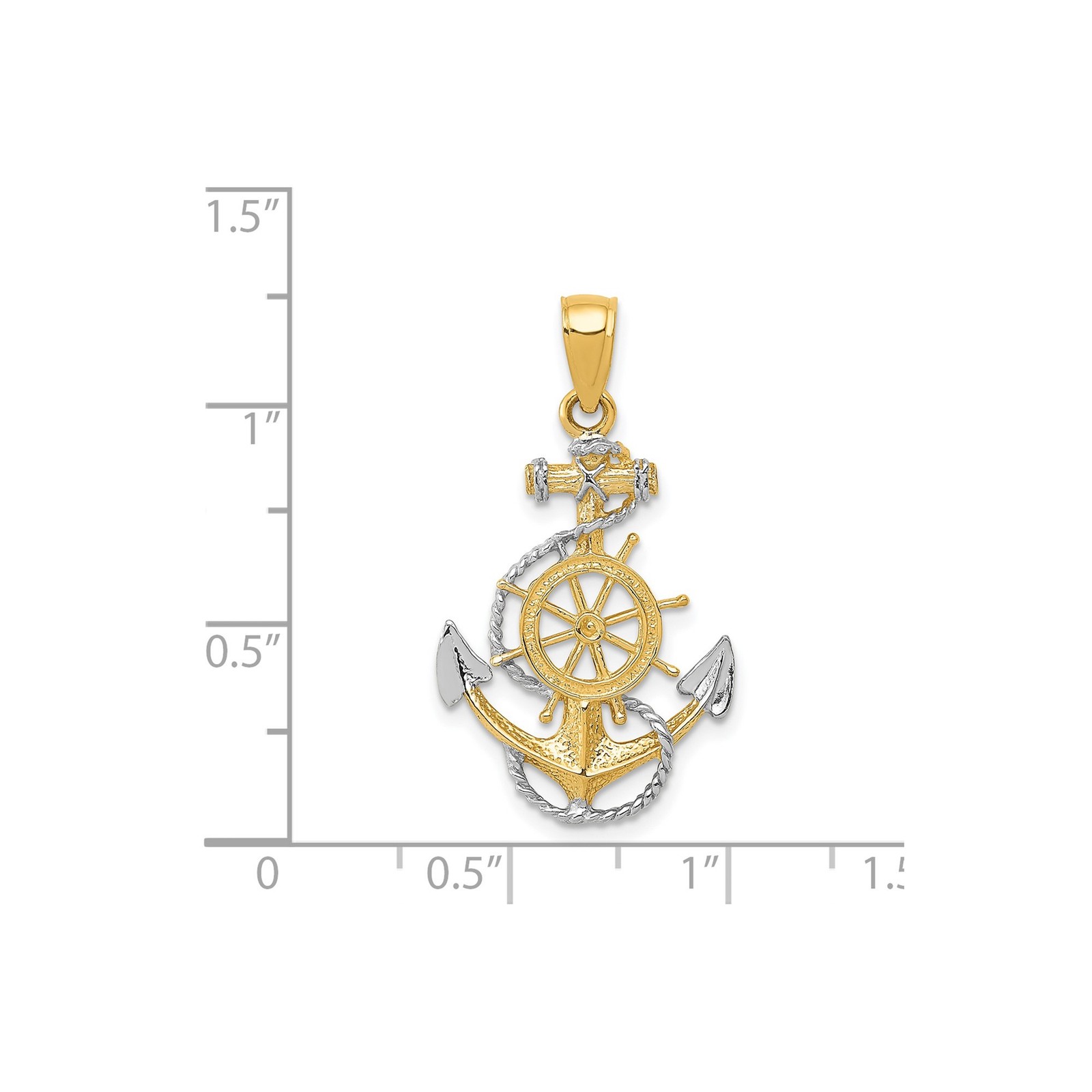 14k Gold Nautical Pendant Anchor Ship Wheel Rope Rhodium Unisex Maritime Charm