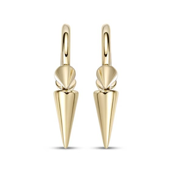 Solid 14K Yellow Gold Long Spike Drop Huggies Hoops Earrings Black Friday Sale