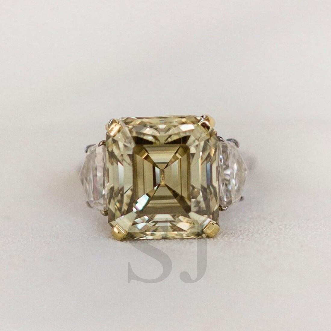 RARE 20 Ct Certified Asscher Cut Solitaire Champagne Diamond 925 Silver Ring