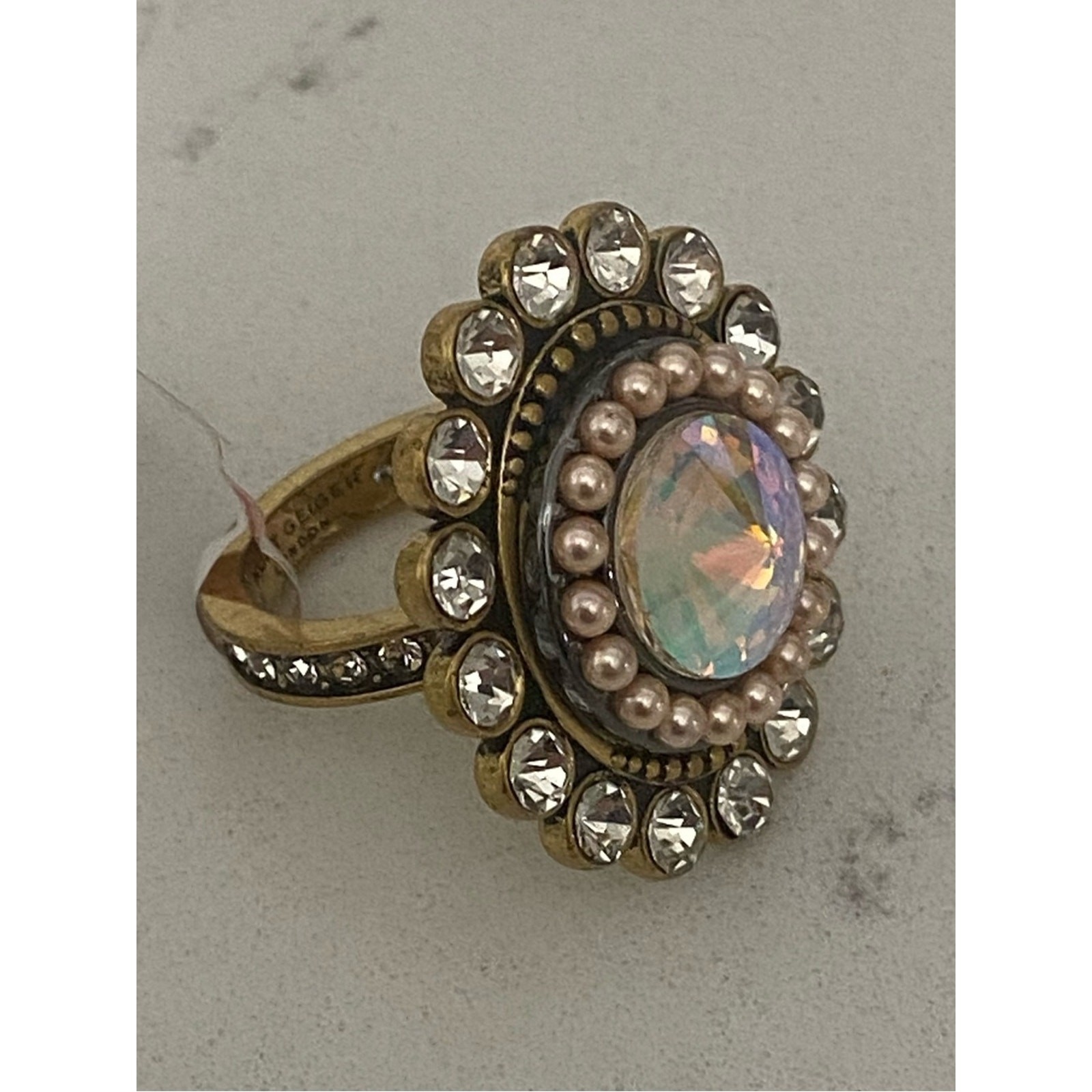 Kurt Geiger Octavia Cocktail Ring Size 8 NWT Goldtone plate/crystal Vintage Look