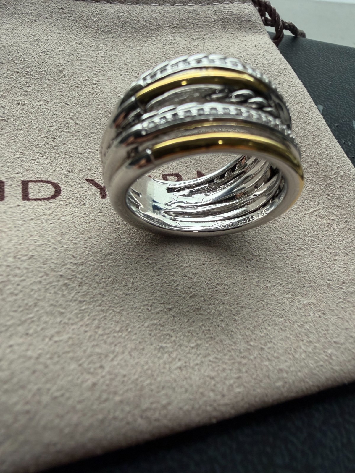 David Yurman Crossover Seven Row Ring 925 w/ 18K Gold & Diamonds Size 9