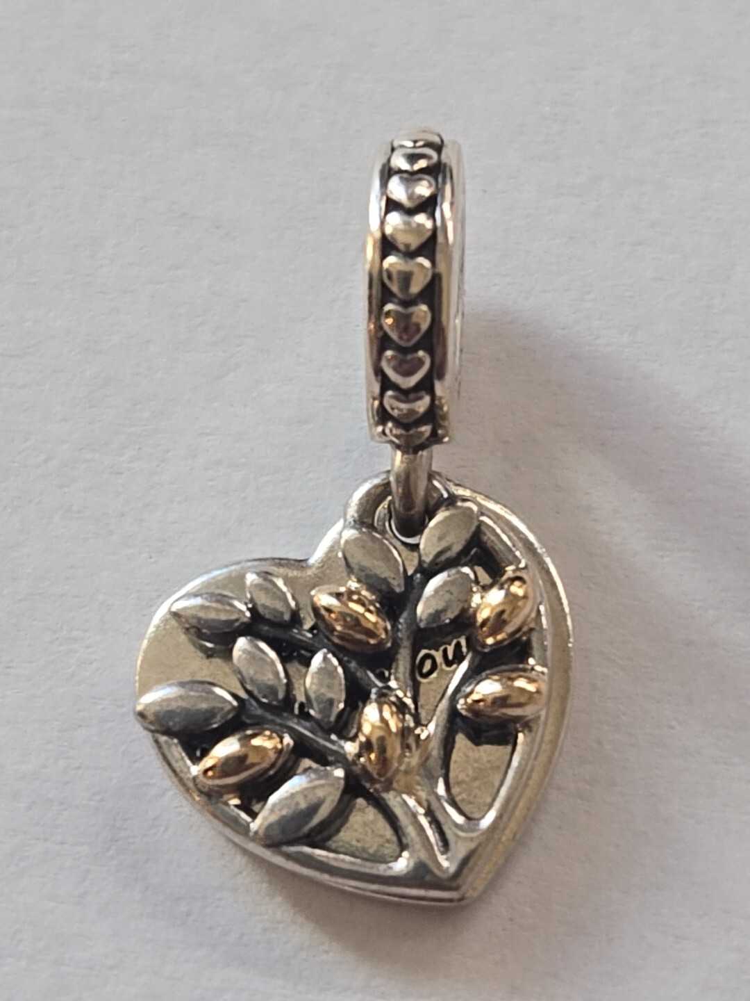 Pandora Silver & 14k Yellow Gold “Together My Favorite Place” Heart Tree Charm