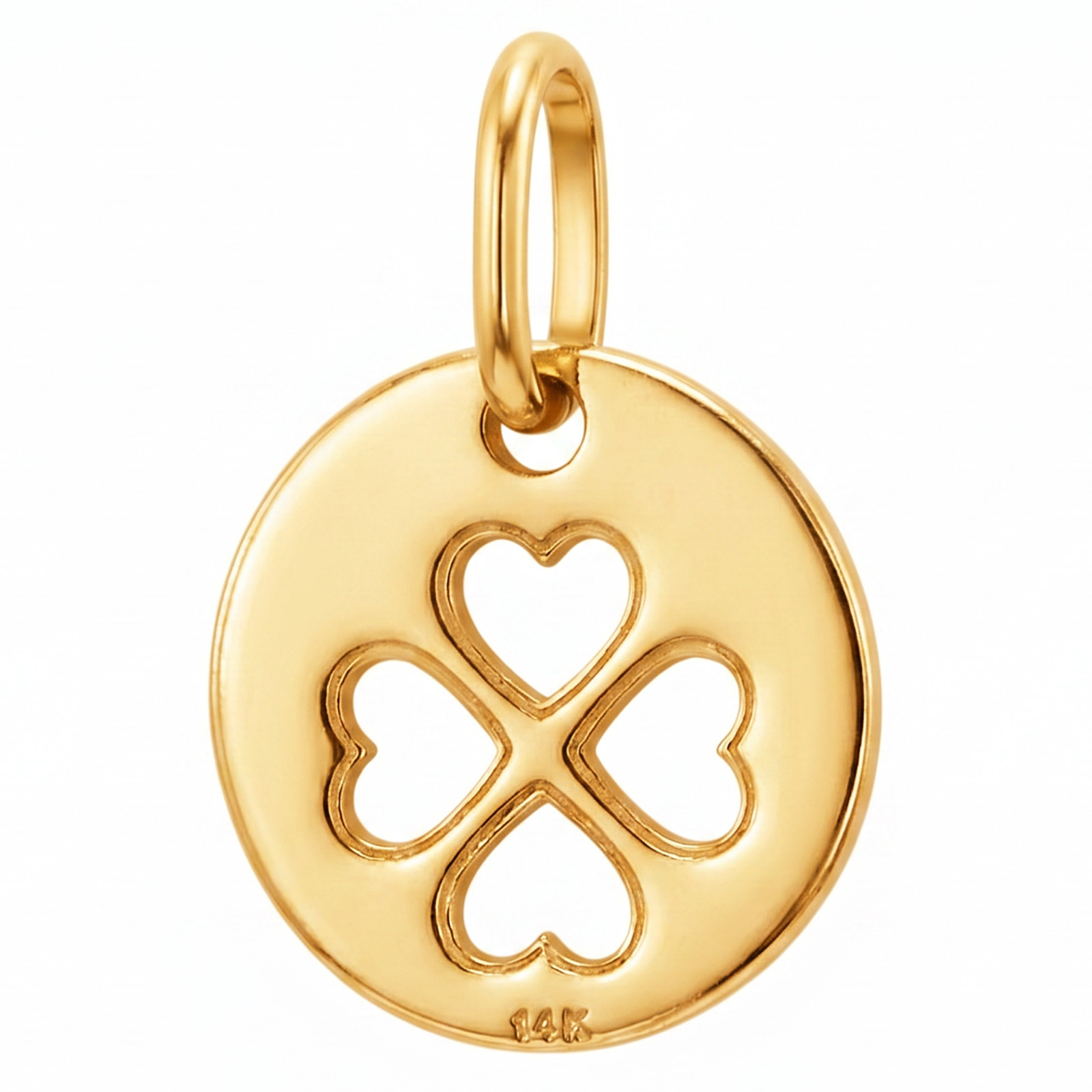 14k Pure Solid Yellow Gold Round Clover Lucky Small Delicate Nice Charm Pendant