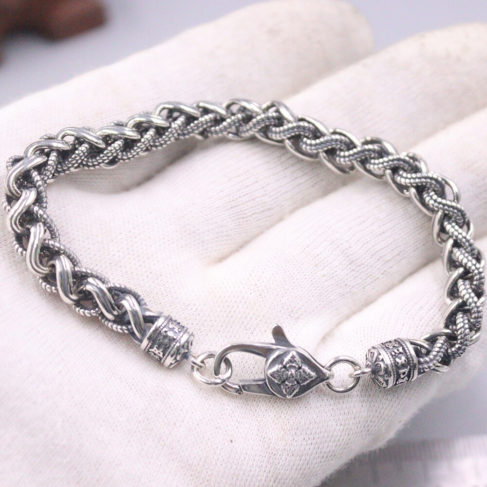 New Arrival Real 925 Sterling Silver Thick Wheat Link Chain Bracelet 7.48inch