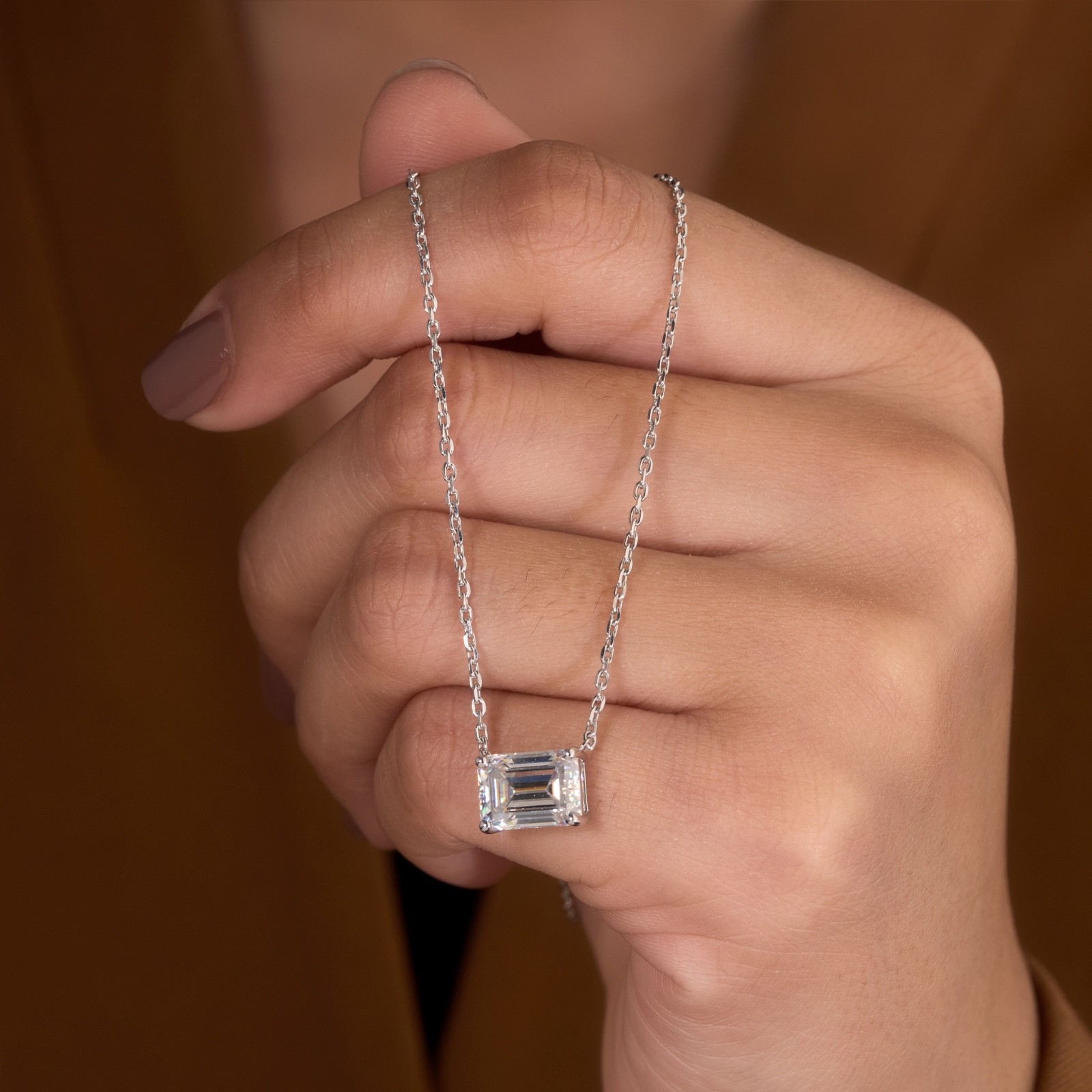 Emerald cut Lab grown diamond pendant necklace | 925 sterling silver