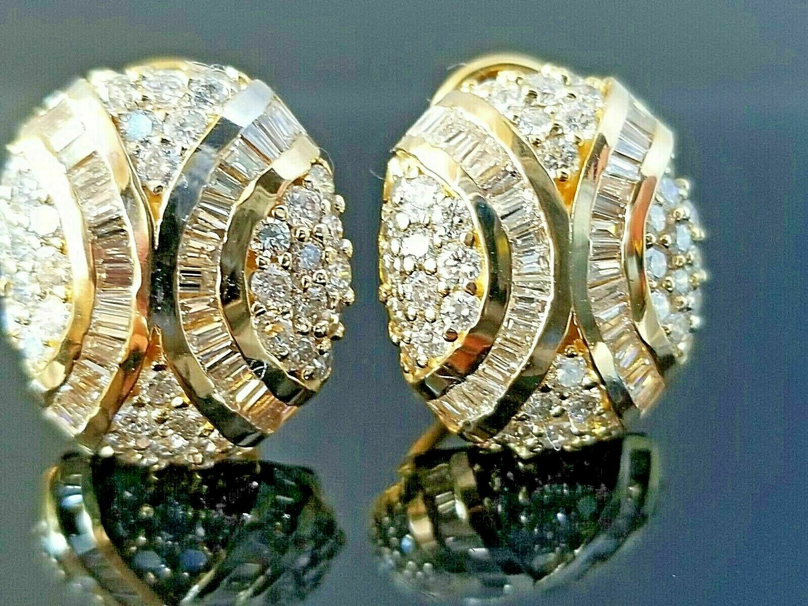 2Ct Round & Baguette Lab Created Diamond 14k Gold Finish Omegaback Stud Earrings