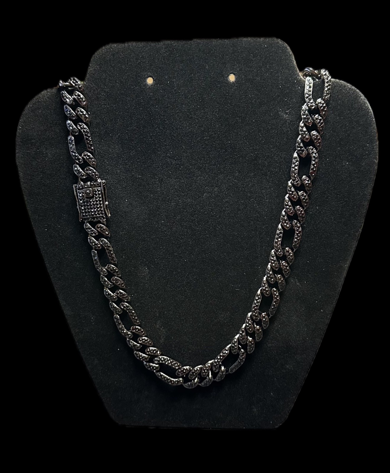 Men’s 18 Inch Stainless Steel Gunmetal Figero Jeweled Chain Necklace New In Box